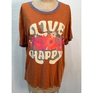 NATURAL LIFE Live Happy Floral Graphic Short Sleeve Tee - Rust with Purple Trim